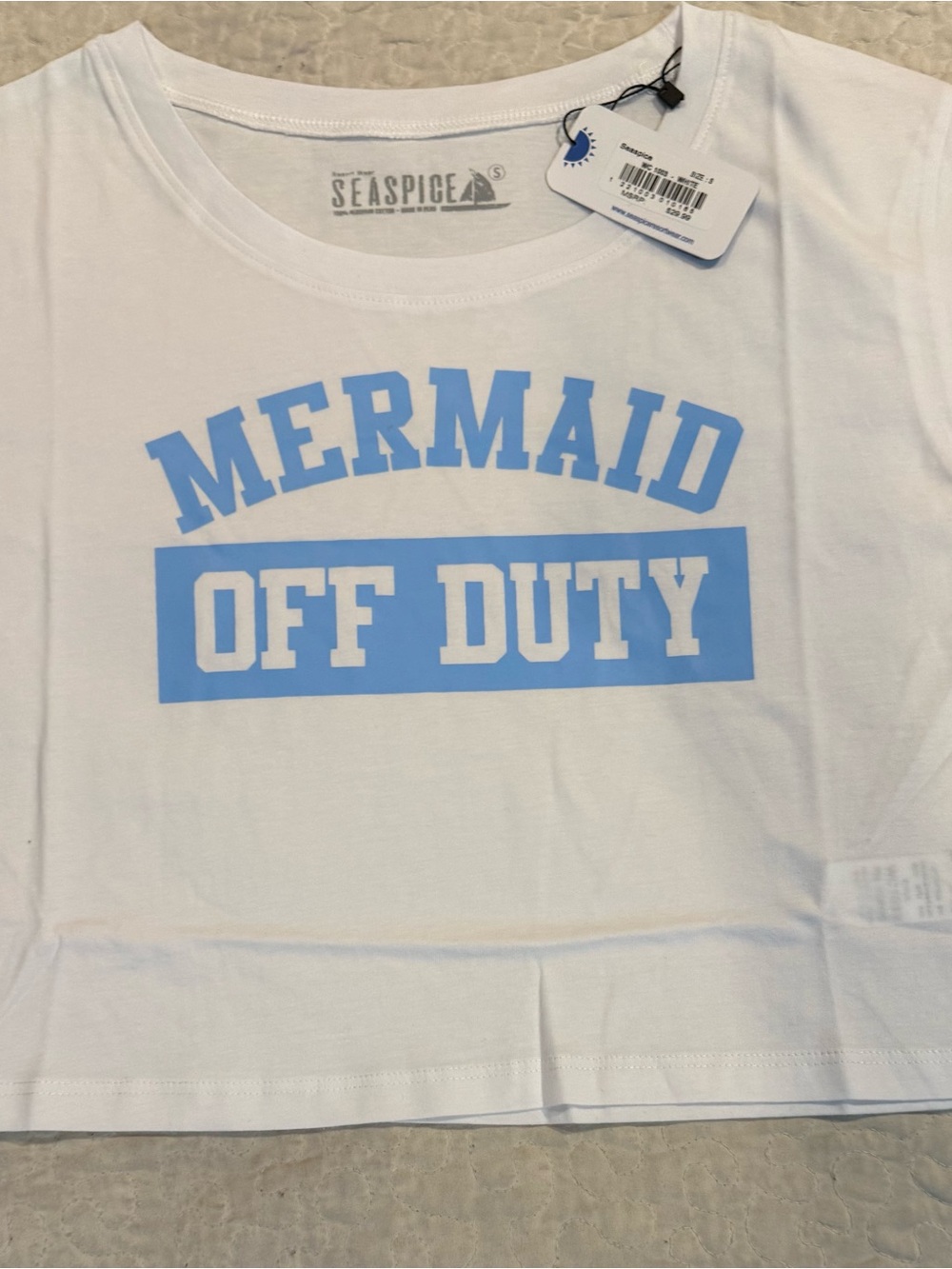 Seaspice "Mermaid Off Duty" White Tee with Light Blue Print - Picture 3 of 11